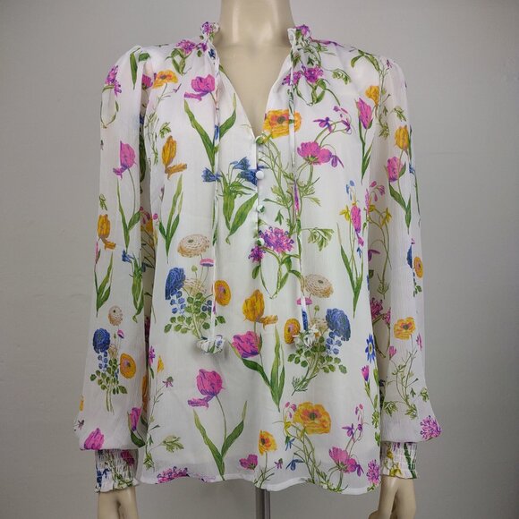 NWT Joie white floral layered V-Neck long sleeve blouse top ladies Large - Picture 1 of 8